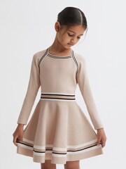 Reiss Pink Fallon Sparkle Trim Knitted Skater Dress - Image 3 of 5