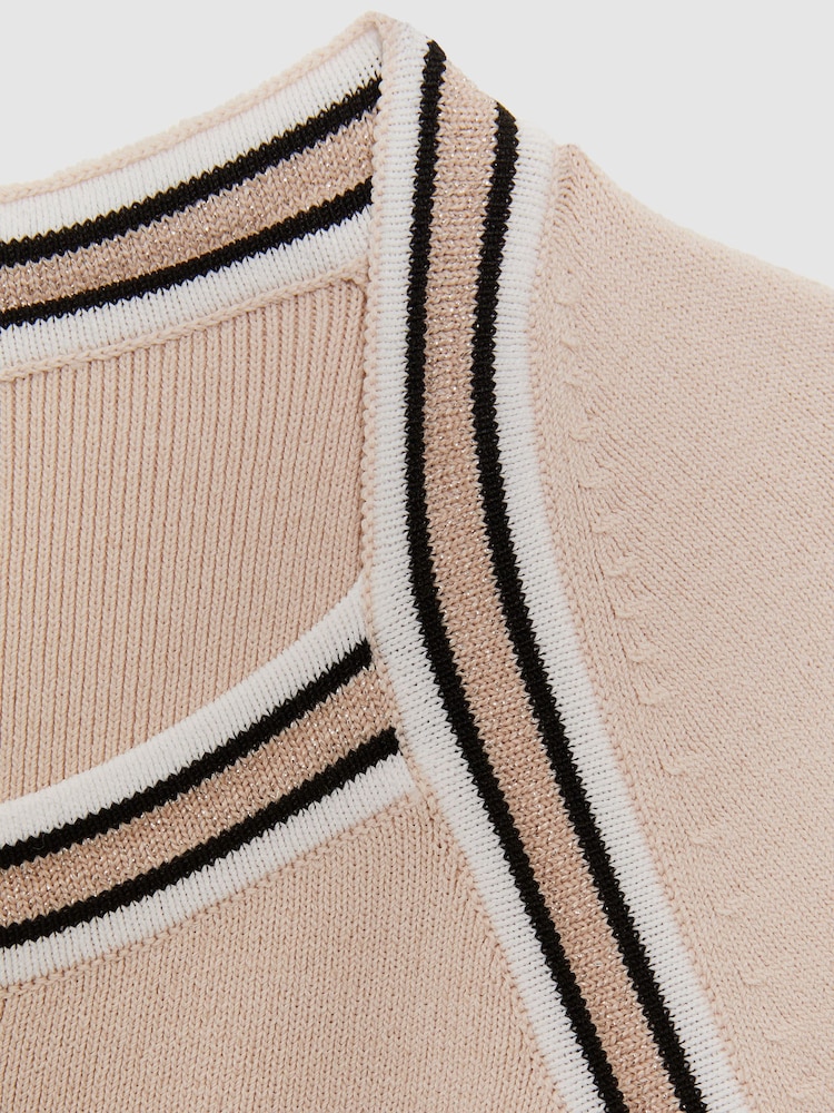 Reiss Pink Fallon Sparkle Trim Knitted Skater Dress - Image 5 of 5