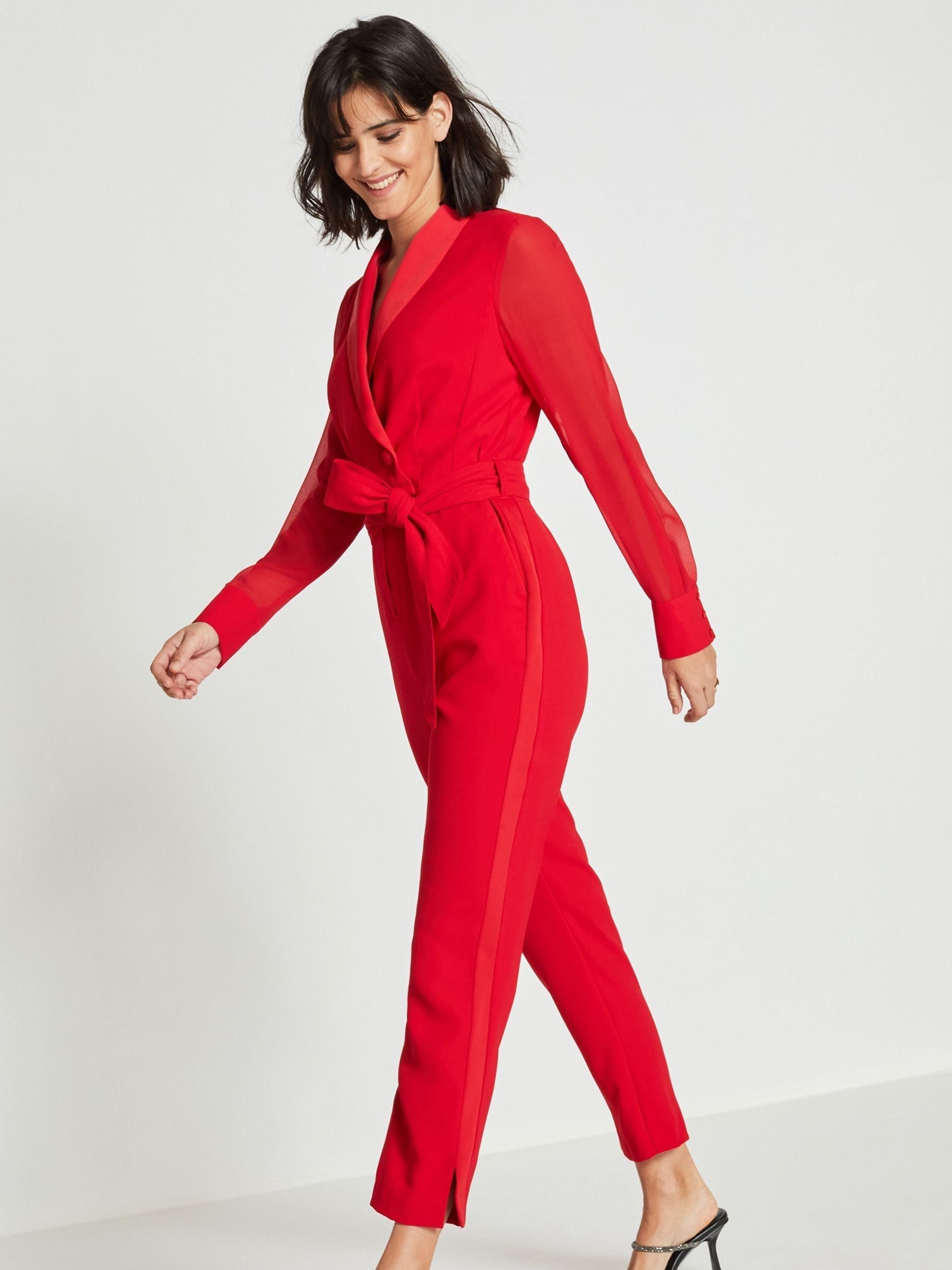 Buy Red Sheer Sleeve Tuxedo Jumpsuit from Next Luxembourg