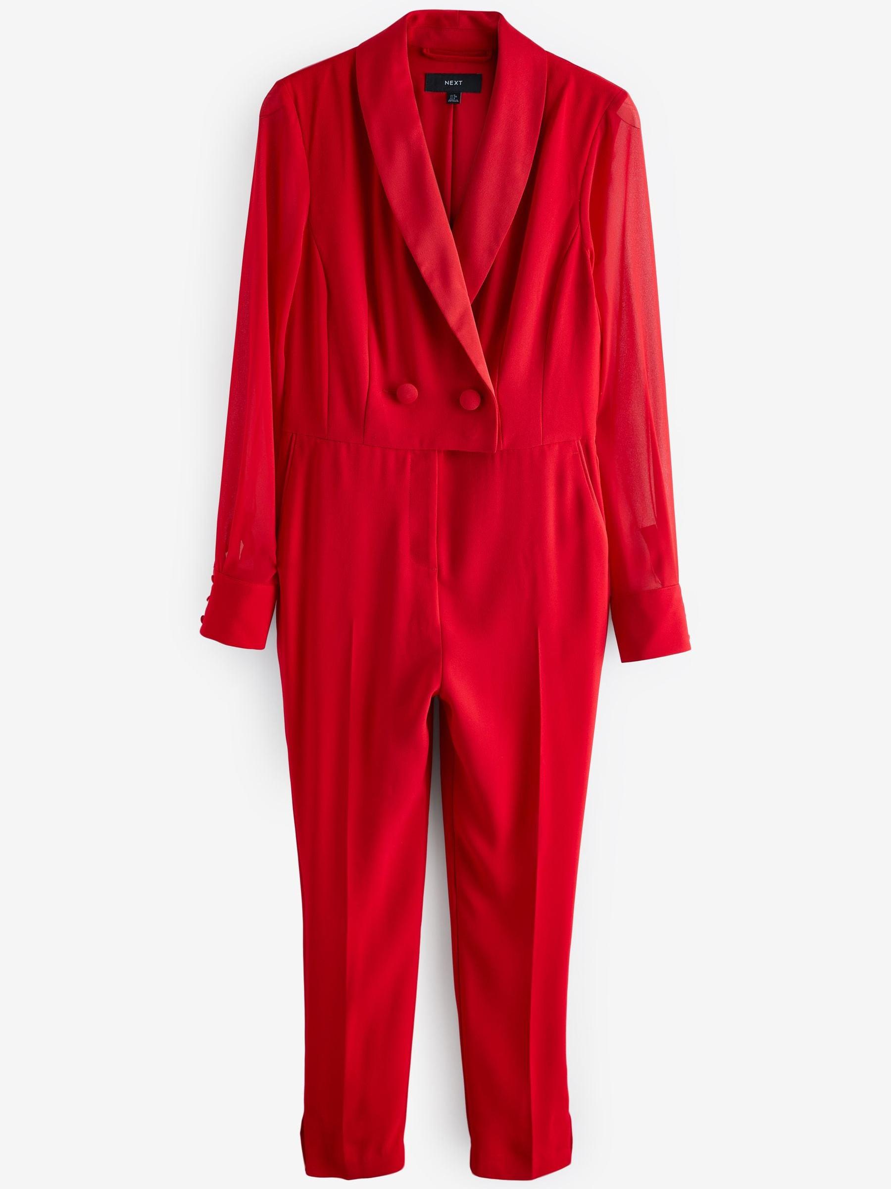 Buy Red Sheer Sleeve Tuxedo Jumpsuit from Next Luxembourg