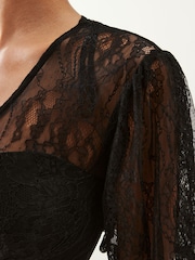Maya Black Wrap Front Flutter Sleeve Lace Bodice Maxi Dress - Image 3 of 3