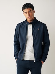 Navy Blue Shower Resistant Check Lining Harrington Jacket - Image 1 of 12