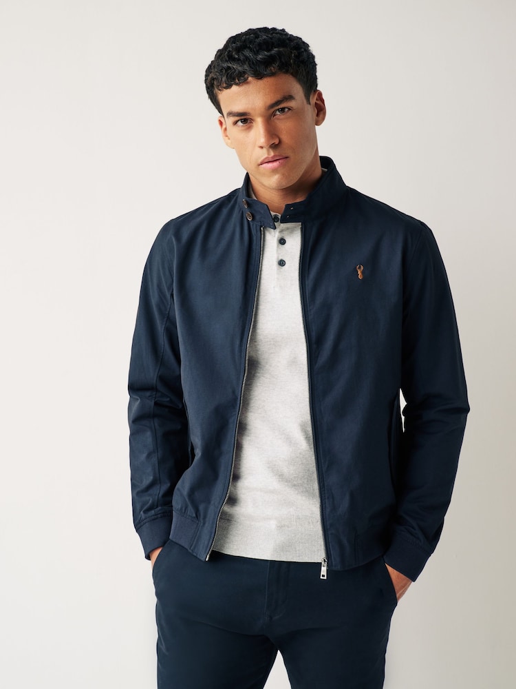 Navy Blue Shower Resistant Check Lining Harrington Jacket - Image 1 of 12