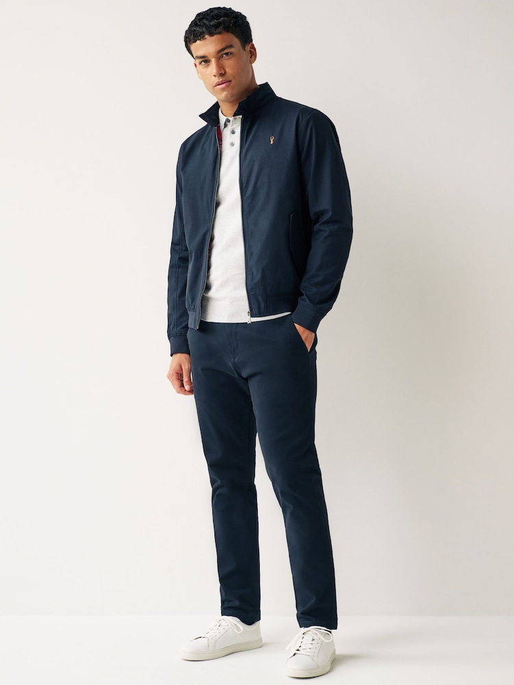 Navy Blue Shower Resistant Check Lining Harrington Jacket - Image 2 of 12