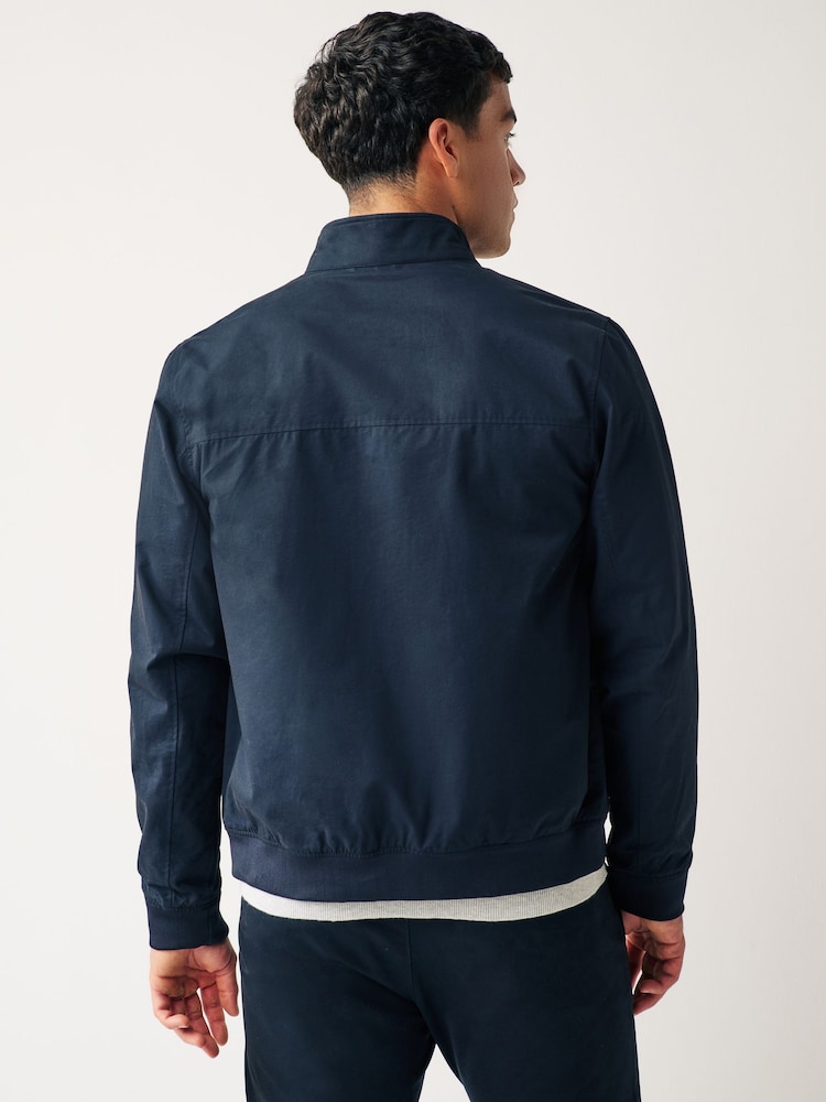 Navy Blue Shower Resistant Check Lining Harrington Jacket - Image 3 of 12
