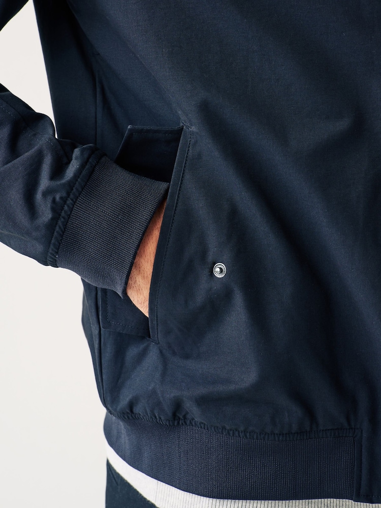 Navy Blue Shower Resistant Check Lining Harrington Jacket - Image 5 of 12