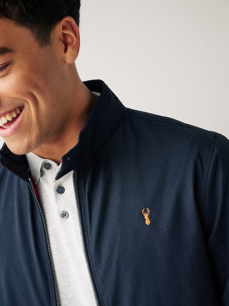 Navy Blue Shower Resistant Check Lining Harrington Jacket - Image 7 of 12