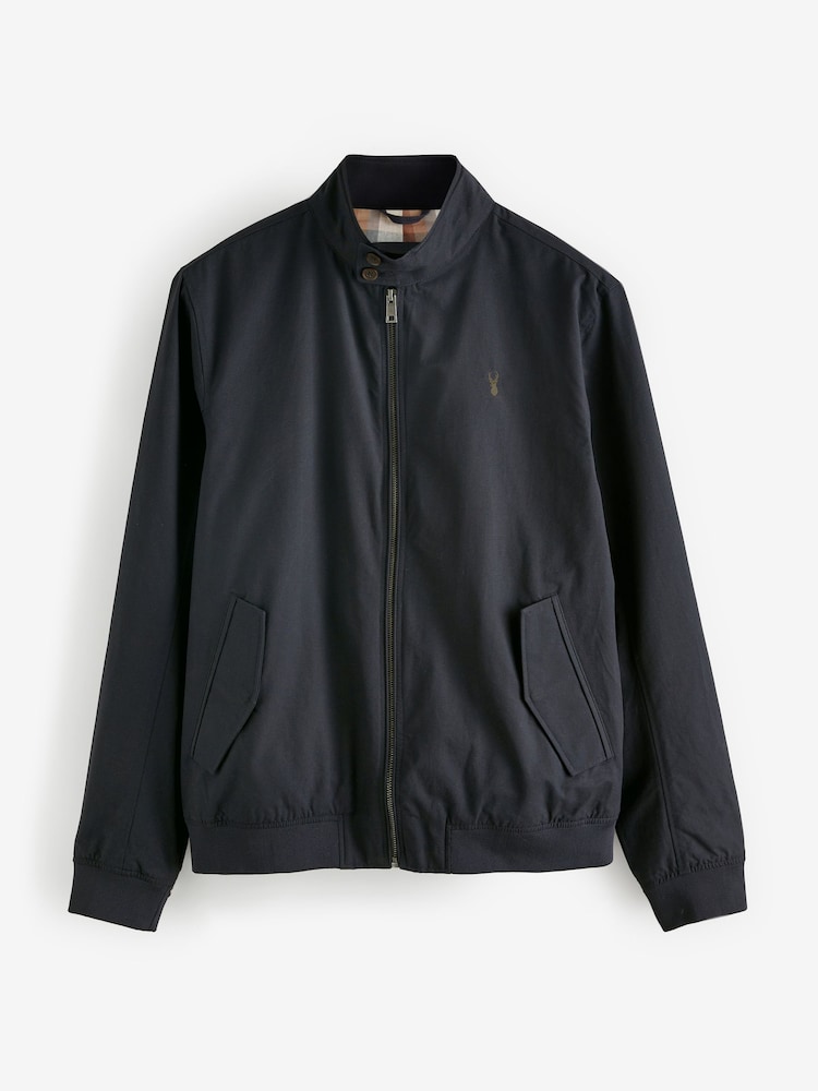 Navy Blue Shower Resistant Check Lining Harrington Jacket - Image 8 of 12