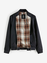 Navy Blue Shower Resistant Check Lining Harrington Jacket - Image 9 of 12