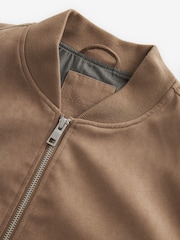 Neutral Faux Suede Bomber Jacket - Image 10 of 13