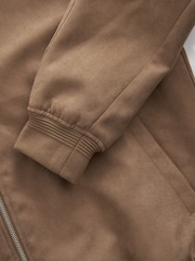 Neutral Faux Suede Bomber Jacket - Image 11 of 13