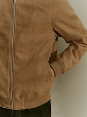 Neutral Faux Suede Bomber Jacket - Image 6 of 13