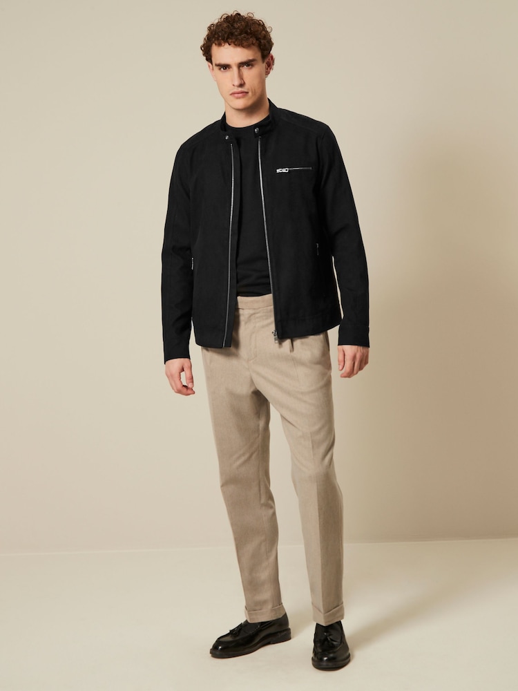 Black Faux Suede Racer Jacket - Image 2 of 9
