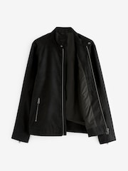 Black Faux Suede Racer Jacket - Image 6 of 9