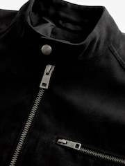 Black Faux Suede Racer Jacket - Image 7 of 9