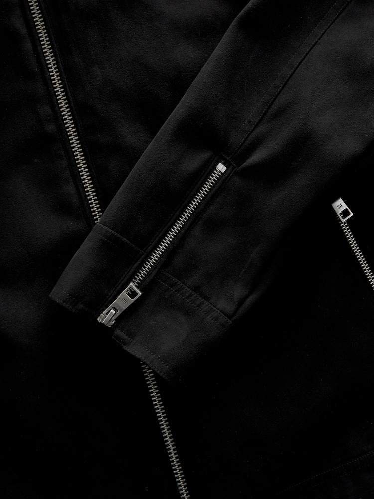 Black Faux Suede Racer Jacket - Image 9 of 9