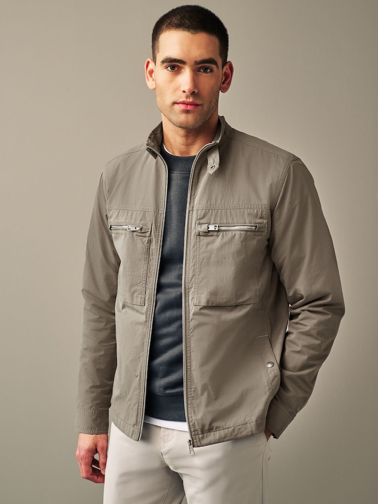 Neutral/Grey Shower Resistant Utility Shacket - Image 1 of 14