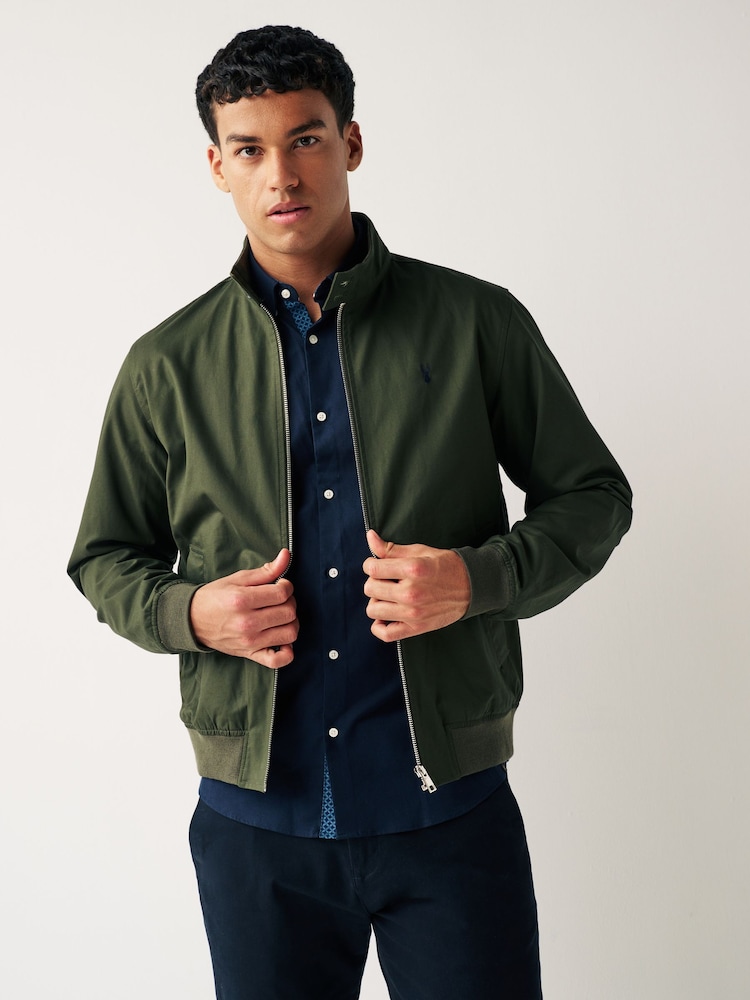 Khaki Green Shower Resistant Check Lining Harrington Jacket - Image 1 of 12