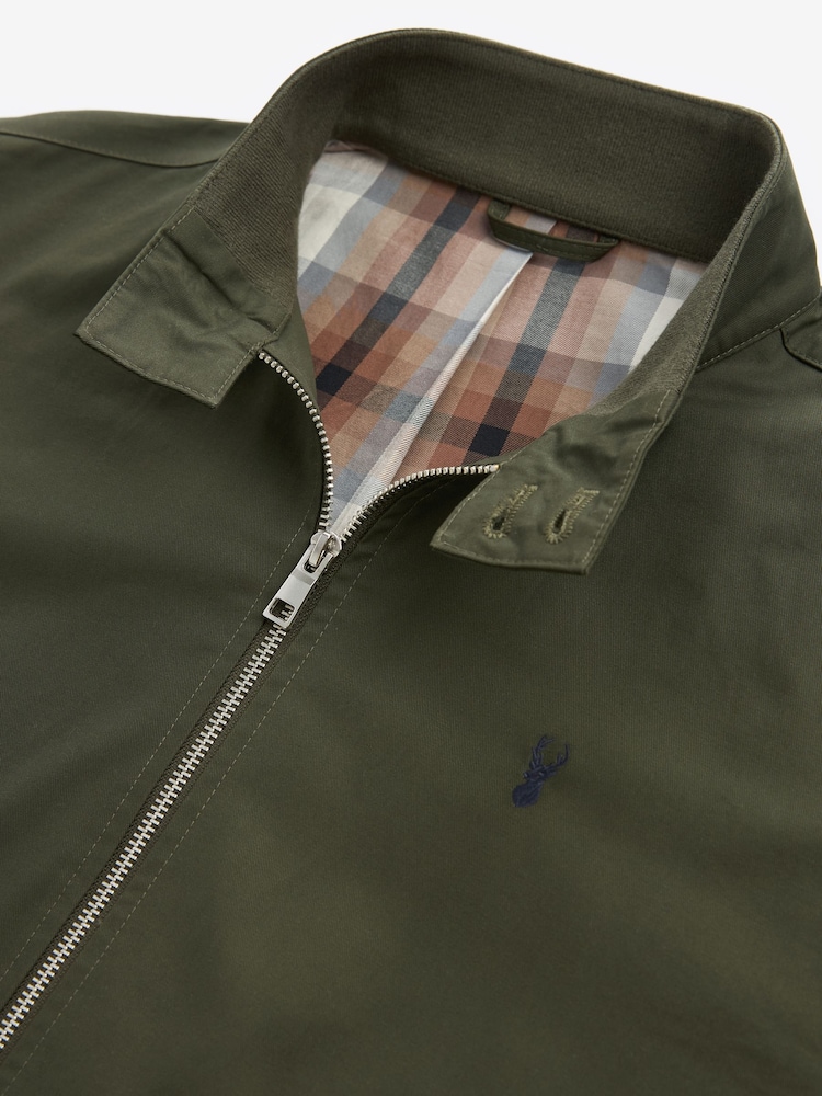 Khaki Green Shower Resistant Check Lining Harrington Jacket - Image 10 of 12