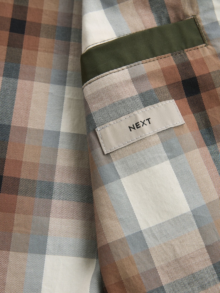 Khaki Green Shower Resistant Check Lining Harrington Jacket - Image 12 of 12