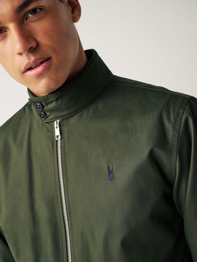 Khaki Green Shower Resistant Check Lining Harrington Jacket - Image 5 of 12
