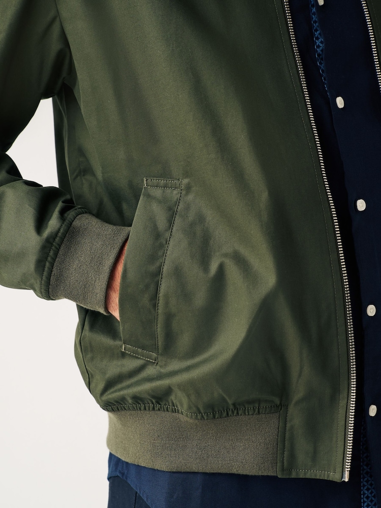Khaki Green Shower Resistant Check Lining Harrington Jacket - Image 6 of 12