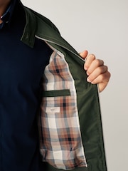 Khaki Green Shower Resistant Check Lining Harrington Jacket - Image 7 of 12