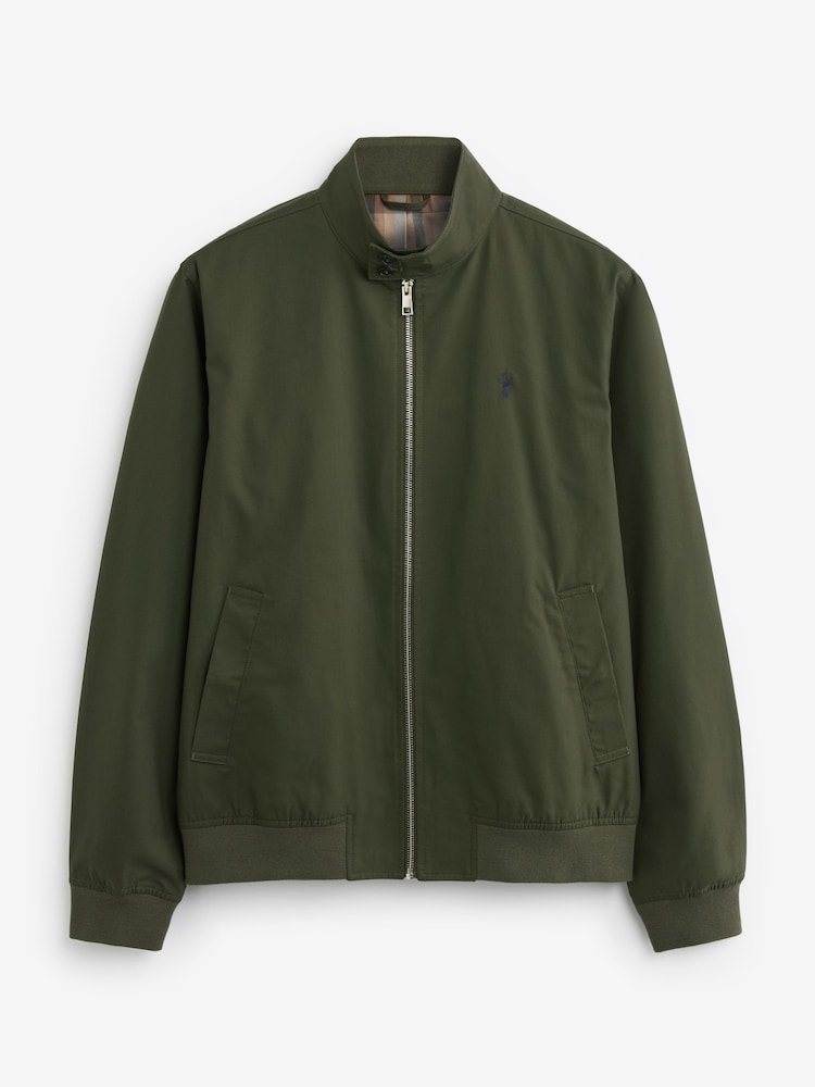 Khaki Green Shower Resistant Check Lining Harrington Jacket - Image 8 of 12