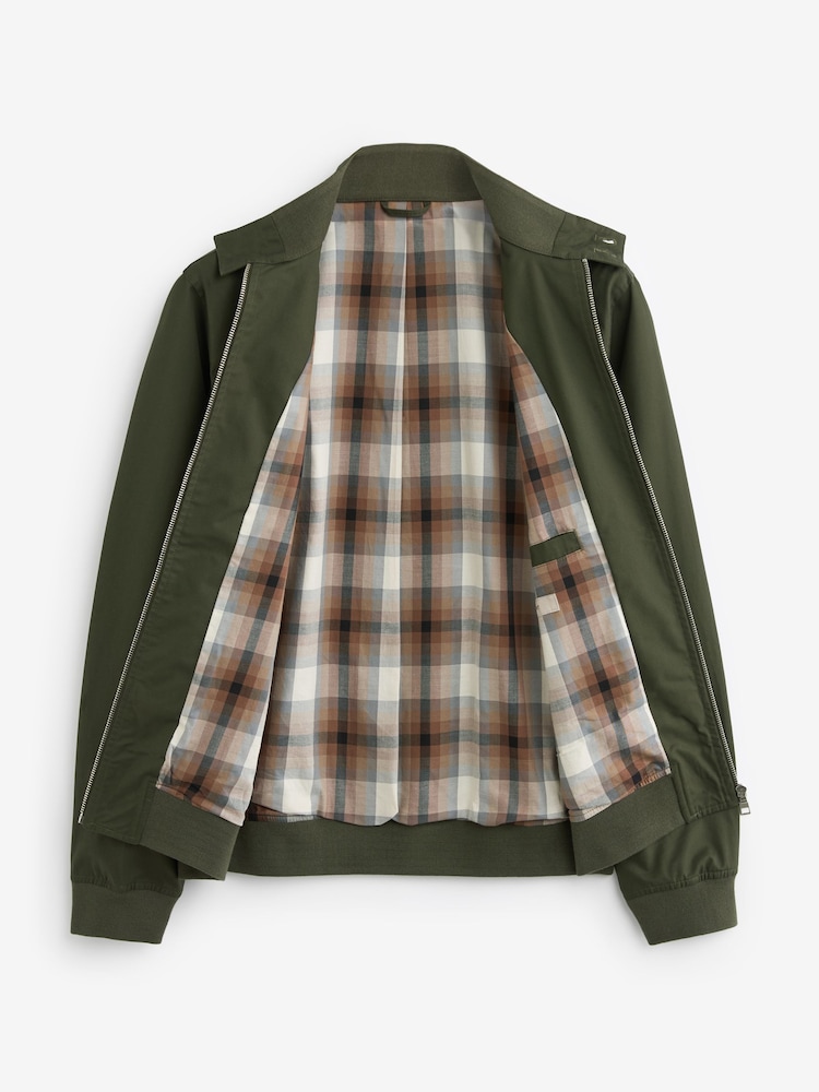 Khaki Green Shower Resistant Check Lining Harrington Jacket - Image 9 of 12