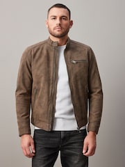 Brown Faux Leather Biker Jacket - Image 1 of 14