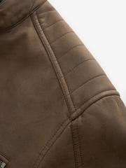 Brown Faux Leather Biker Jacket - Image 12 of 14
