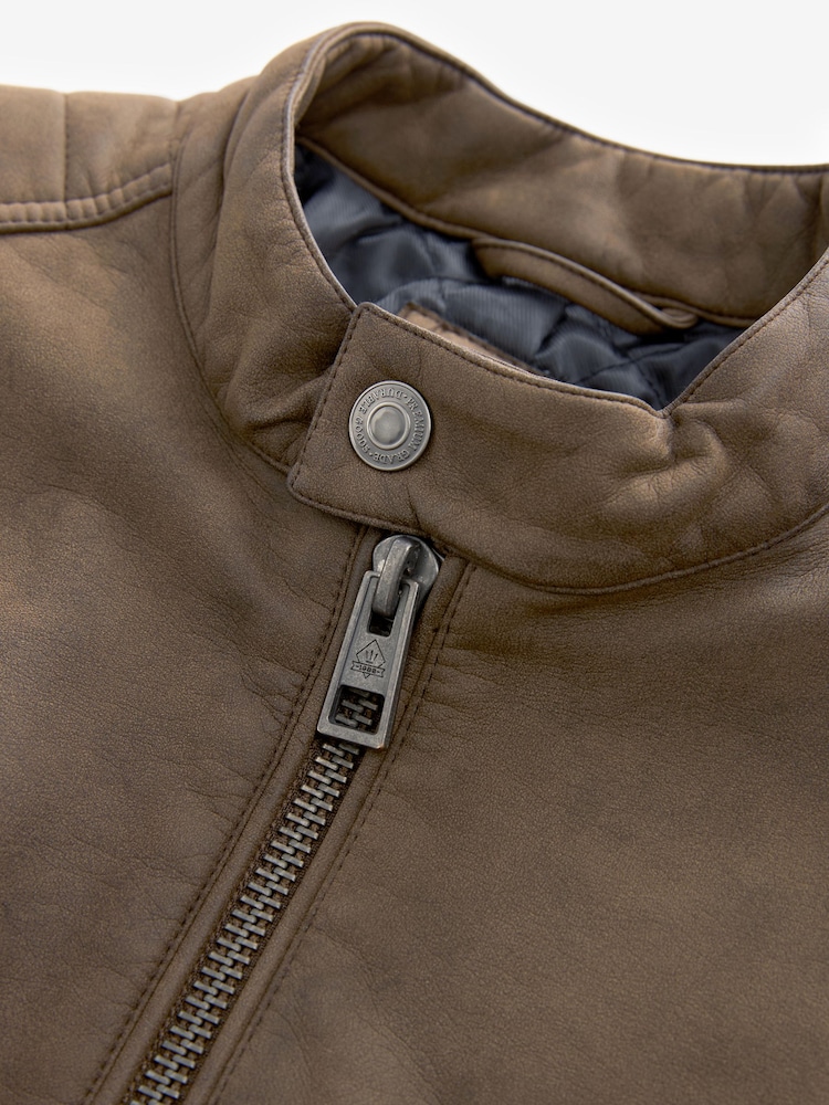Brown Faux Leather Biker Jacket - Image 13 of 14