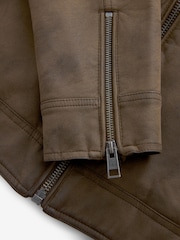 Brown Faux Leather Biker Jacket - Image 14 of 14