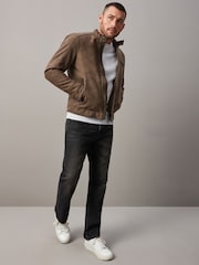 Brown Faux Leather Biker Jacket - Image 2 of 14