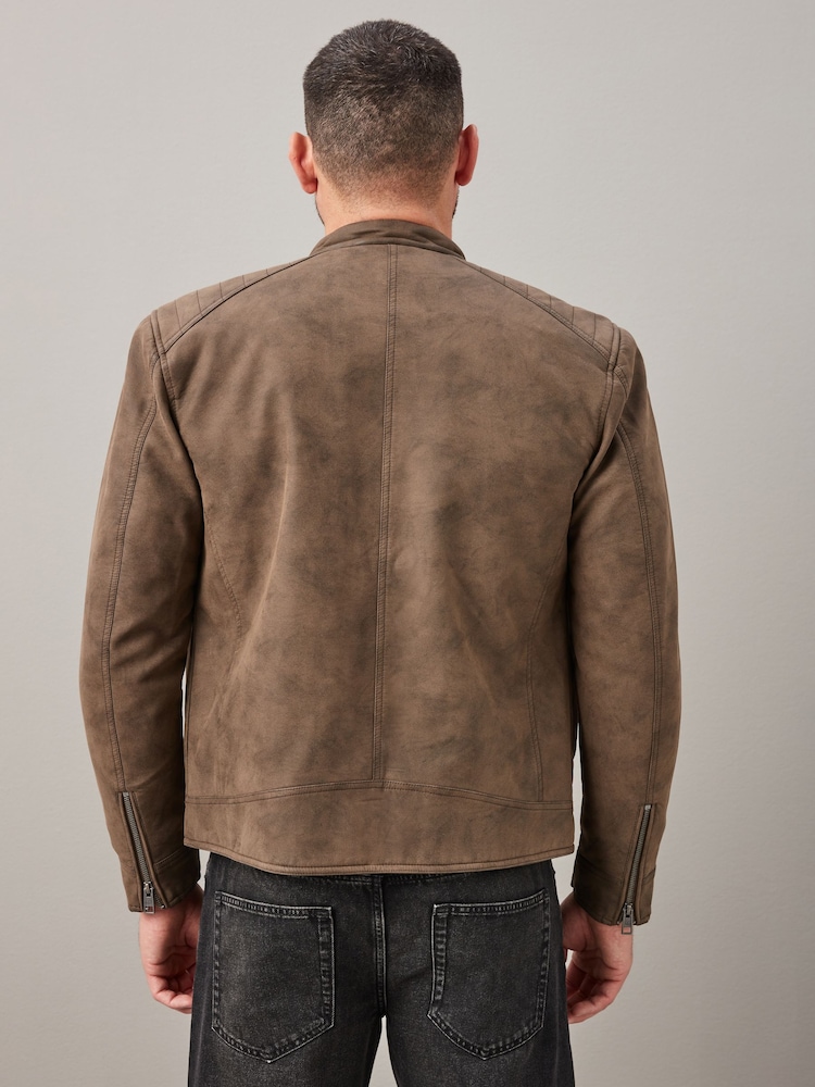 Brown Faux Leather Biker Jacket - Image 3 of 14