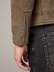 Brown Faux Leather Biker Jacket - Image 4 of 14