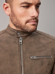 Brown Faux Leather Biker Jacket - Image 5 of 14