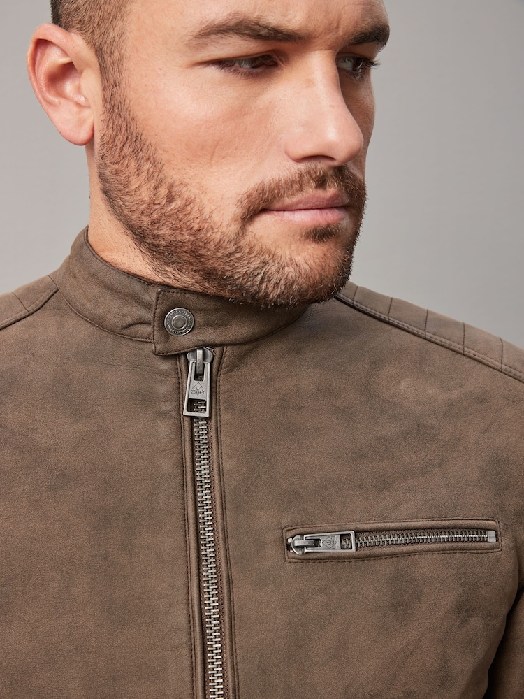 Brown Faux Leather Biker Jacket - Image 5 of 14