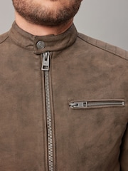 Brown Faux Leather Biker Jacket - Image 9 of 14