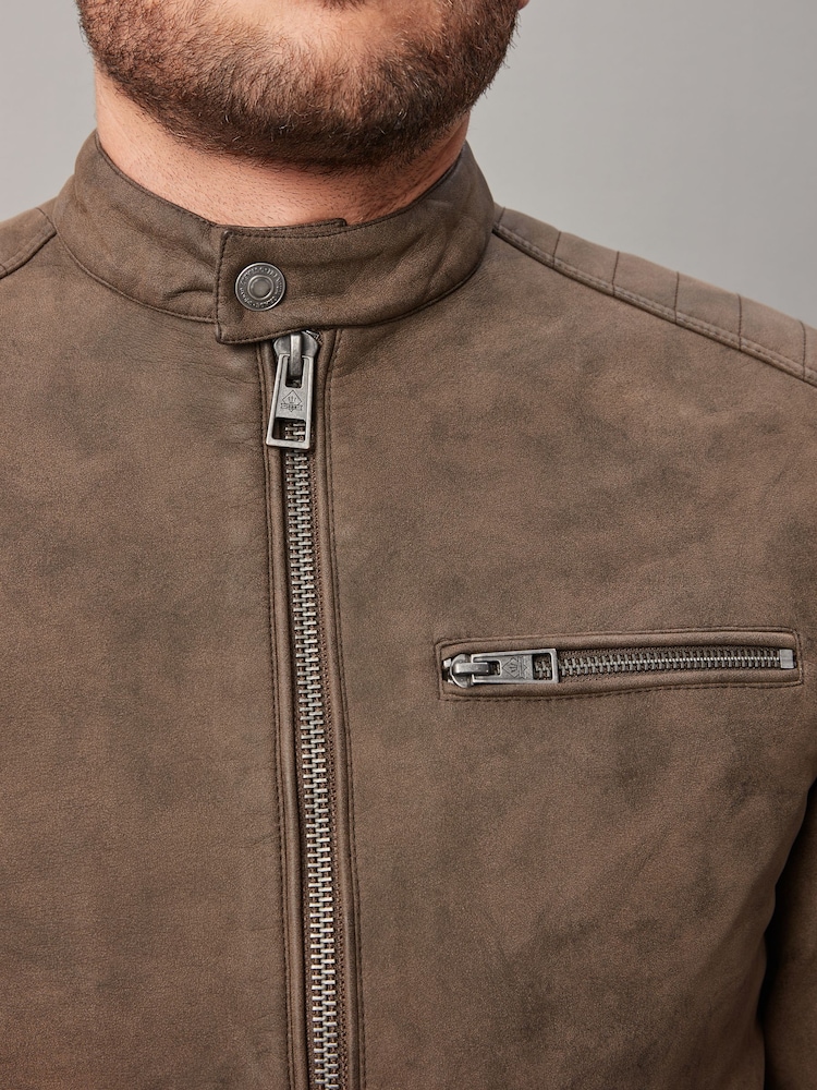 Brown Faux Leather Biker Jacket - Image 9 of 14
