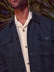Navy Blue Textured Button Up Shacket - Image 3 of 9