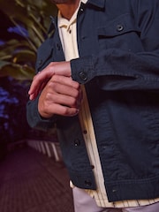 Navy Blue Textured Button Up Shacket - Image 4 of 9