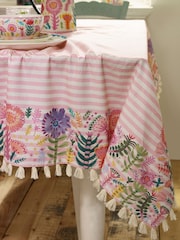 Lucy Tiffney Stripe Tassled 100% Cotton Tablecloth - Image 1 of 3