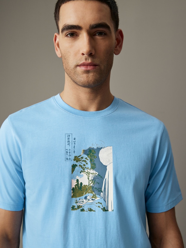Blue Hokusai Waterfall Artist Licence T-Shirt - Image 4 of 7