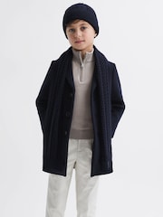 Reiss Navy Heath Senior Knitted Scarf and Beanie Hat Set - Image 2 of 5