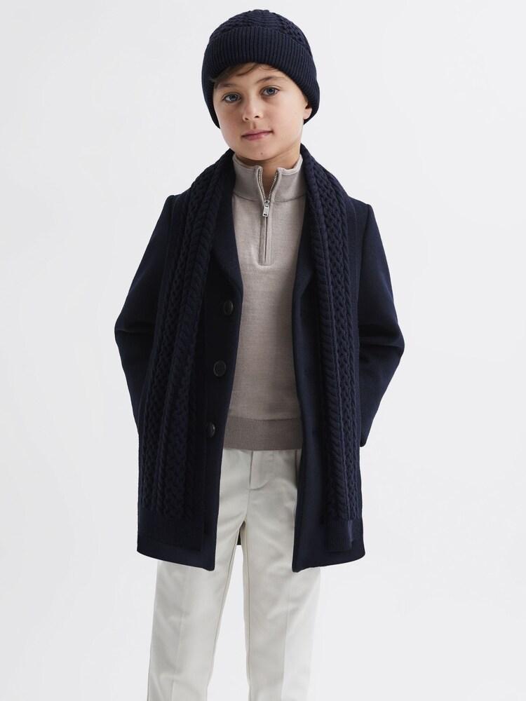 Reiss Navy Heath Senior Knitted Scarf and Beanie Hat Set - Image 2 of 5