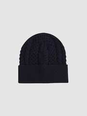 Reiss Navy Heath Senior Knitted Scarf and Beanie Hat Set - Image 3 of 5