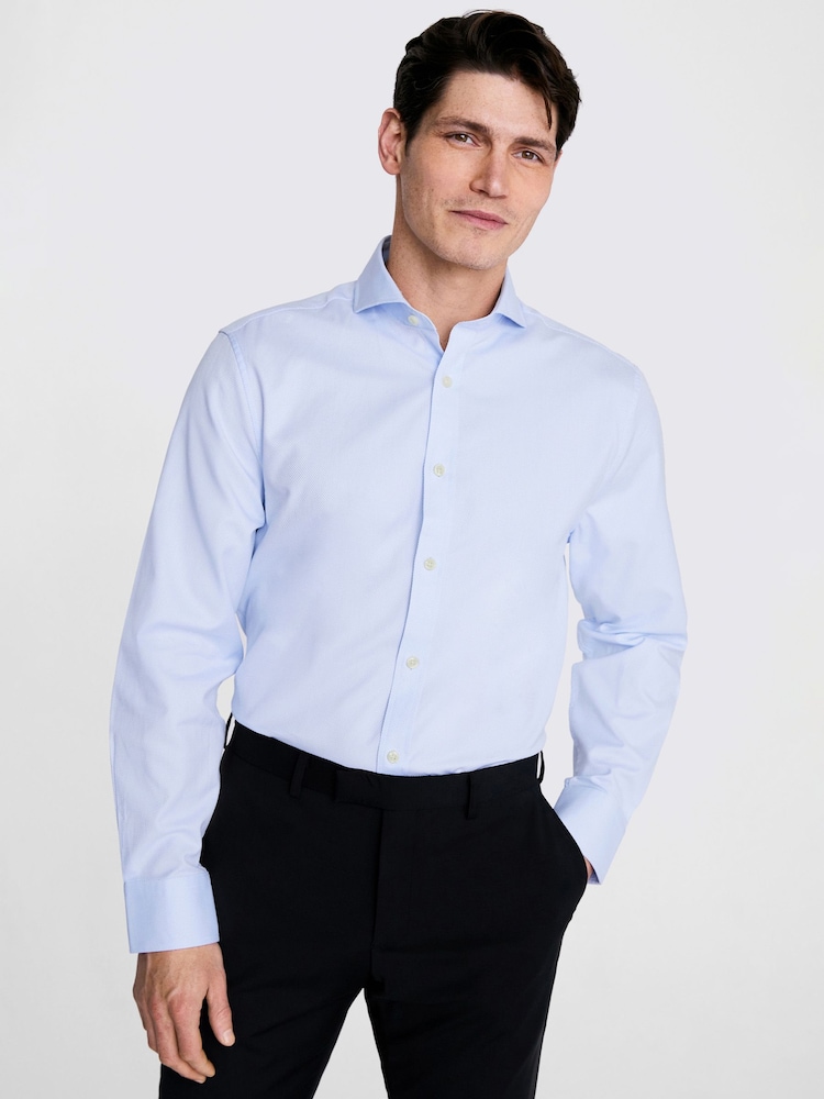 MOSS Blue Dobby Stretch Shirt - Image 1 of 4