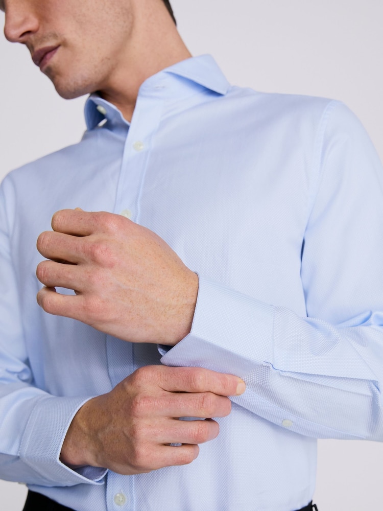 MOSS Blue Dobby Stretch Shirt - Image 2 of 4