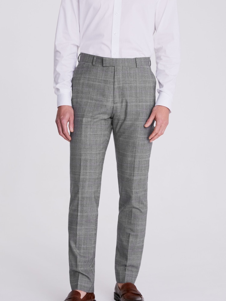 MOSS Tailored Fit Grey Check Performance Trousers - Image 1 of 3